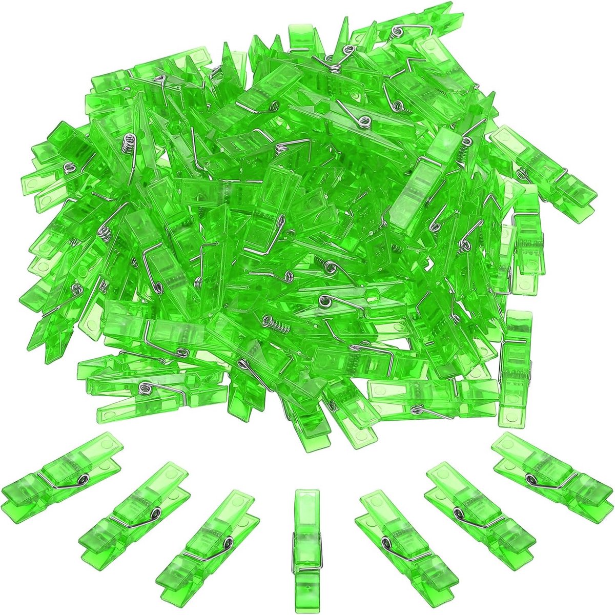 3,6 cm gekleurde wasknijpers, 100 stuks mini kleurrijke plastic kledingclips sterke grip fotoclips voor foto's, hangende kleding, decoratieve ambachten, transparant groen