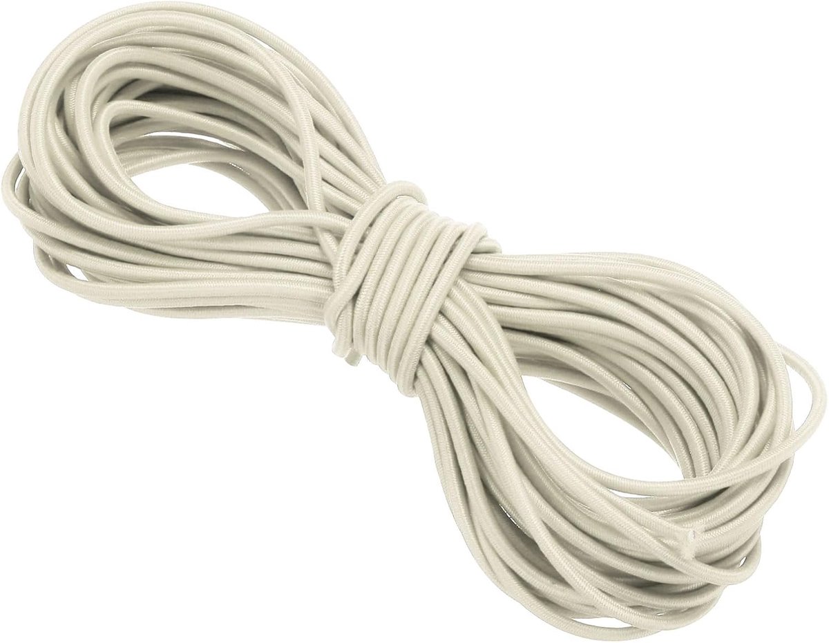 Elastisch koord, zware stretch, touw 3/32 inch, 2,5 mm x 10 m, beige voor knutselen, doe-het-zelf naaien, haakbanden, kamperen, vastbinden riem