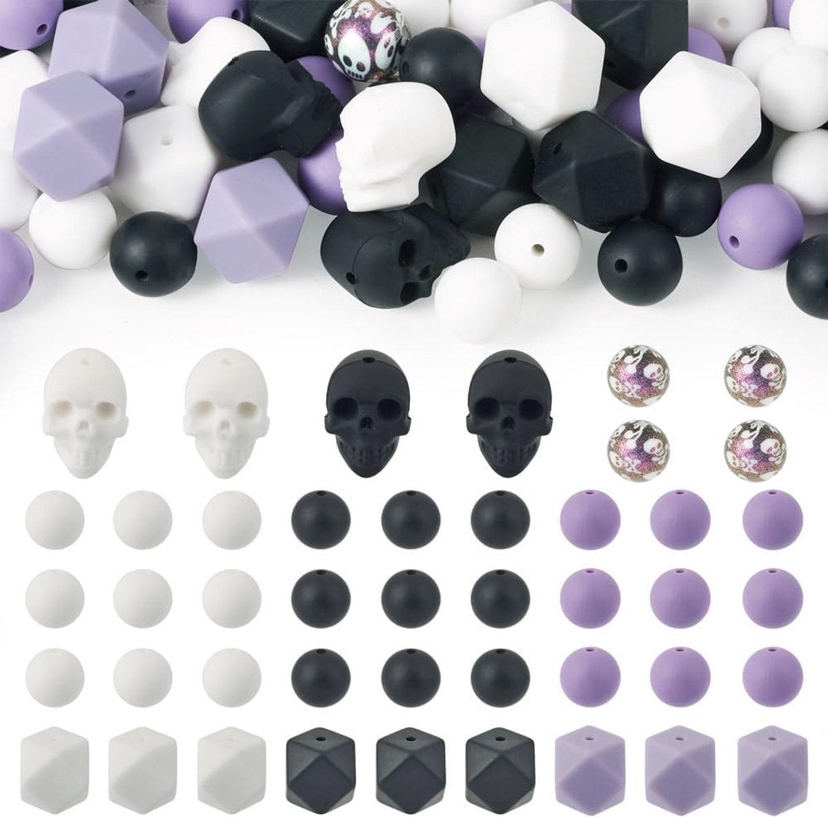 Kralen Veelhoekige Rubber Kralen Ronde Siliconen Spacer Losse Kralen Voor DIY Kettingen Maken Halloween Decoratie