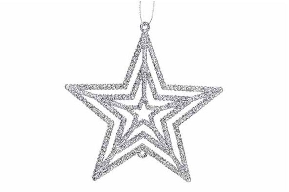 Hanger Star Glitter Zilver 10xh10cm Kuns Tstof