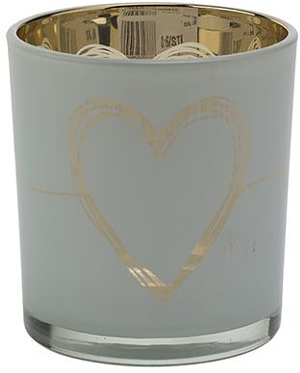Theelichthouder Heart Wit 7x7xh8cm Glas