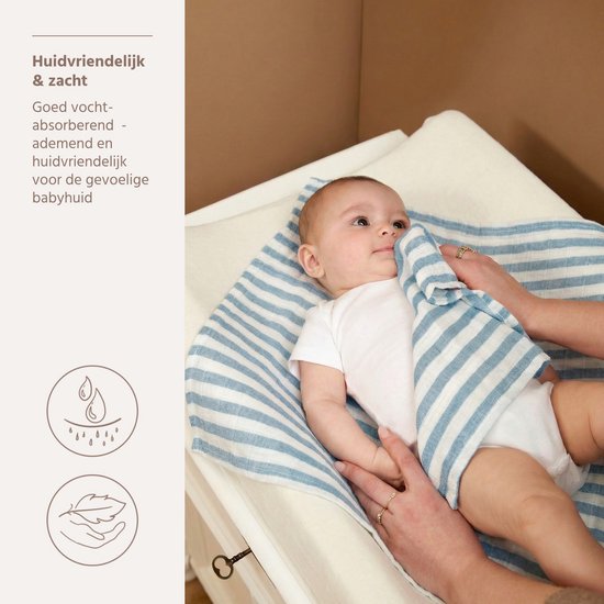 Meyco Baby Fat Stripe Pre-washed Hydrofiele Doeken - 2-pack - Pre-washed Hydrofiel - Jeans Blue - 70x70cm — afbeelding 4