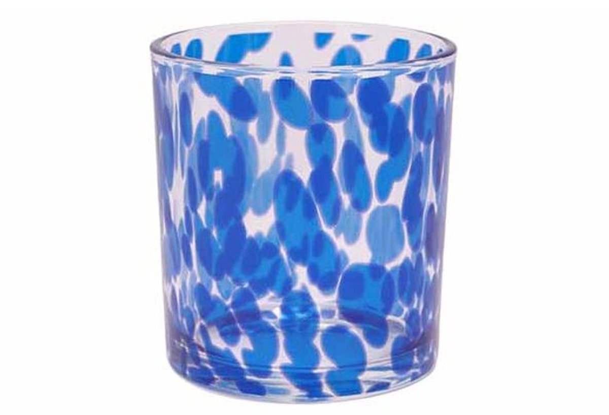 Theelichthouder Blue Spots Transparant 7 X7xh8cm Glas