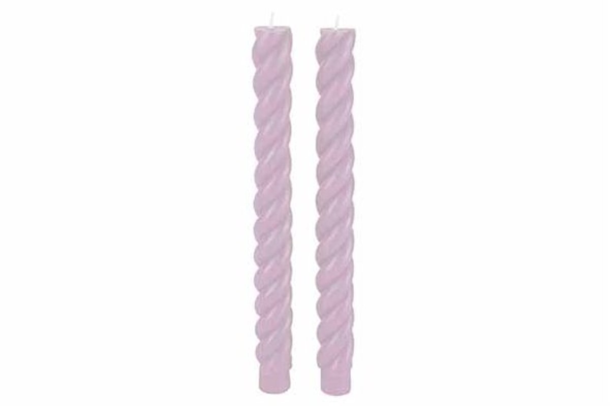 Kaars Set2 Swirl Lila 2x2xh24cm Langwerp Ig Kaars