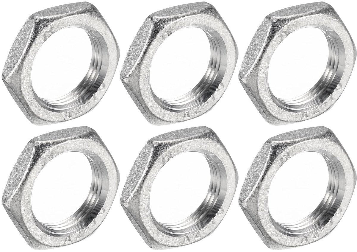 6 stuks gevormde slangaansluiting zeskantmoer, 304 roestvrij staal zeskantmoer PT 3/4 inch binnendraad voor vast sanitair, waterbezem en subcarrosseriereiniger