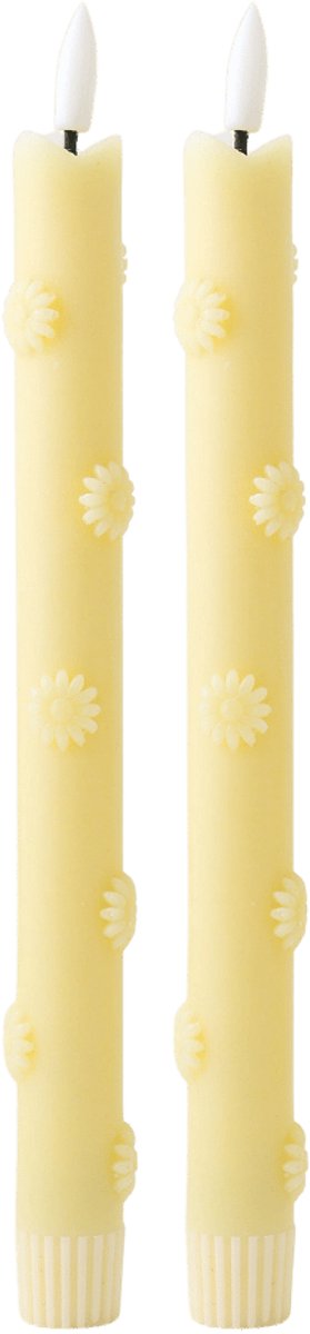 LED Dinerkaarsen Geel met 3D Bloemenreliëf – Set van 2 – Incl. Batterijen – Werkt met Afstandsbediening – Aifcandles