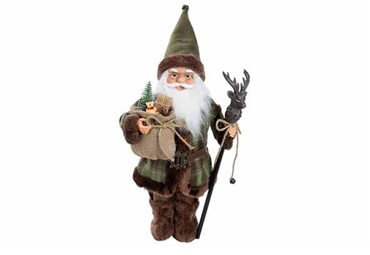 Kerstman Standing Groen Bruin 25x15xh46c M Textiel