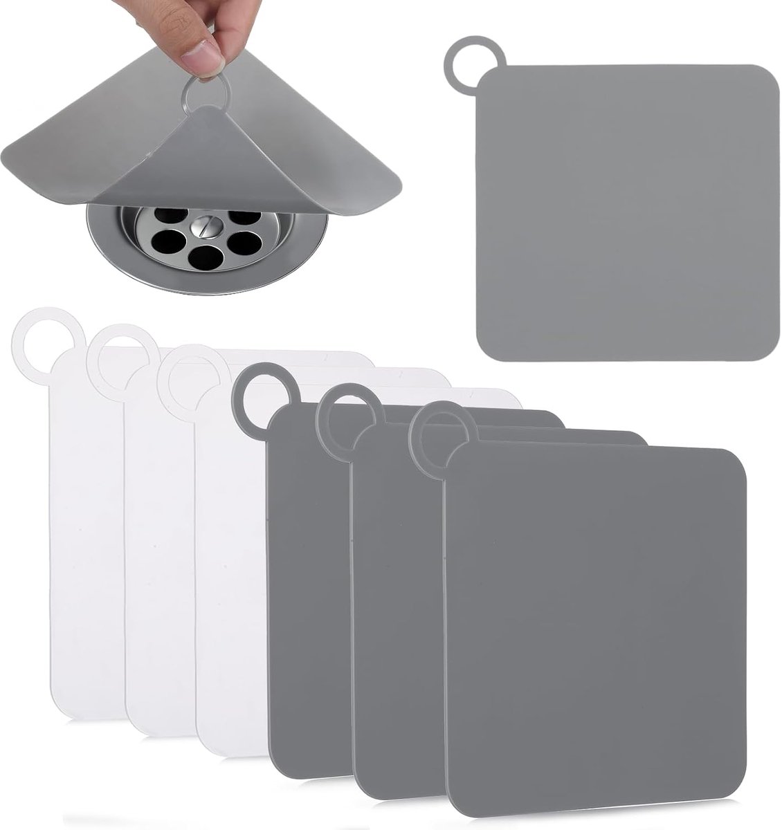 6 siliconen afvoerafdekkingen, 15 x 15 cm, geurremmende matten, afvoerstoppen voor badkamer, keuken, bijkeuken, douche, bad en wasserij
