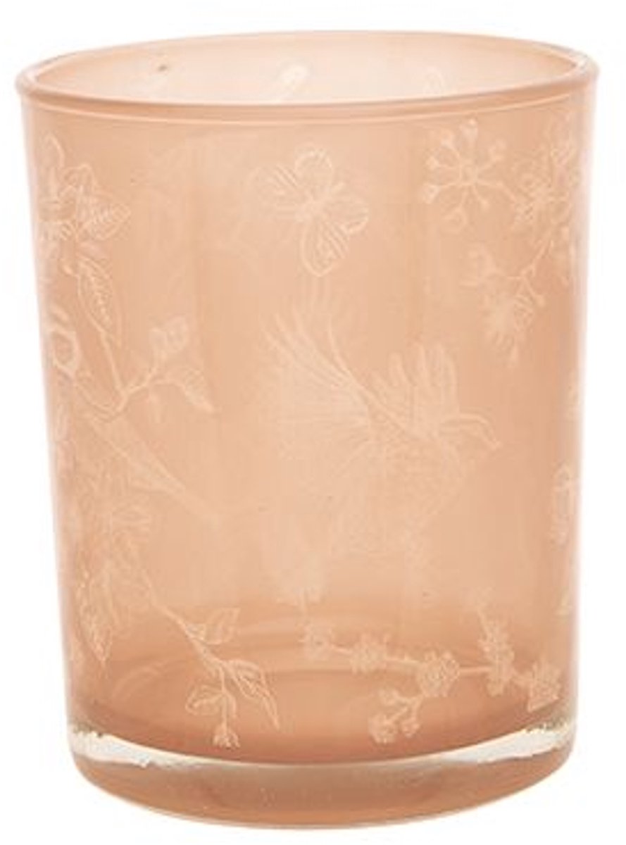 Theelichthouder Birds Roze 10x10xh12,5cm Glas