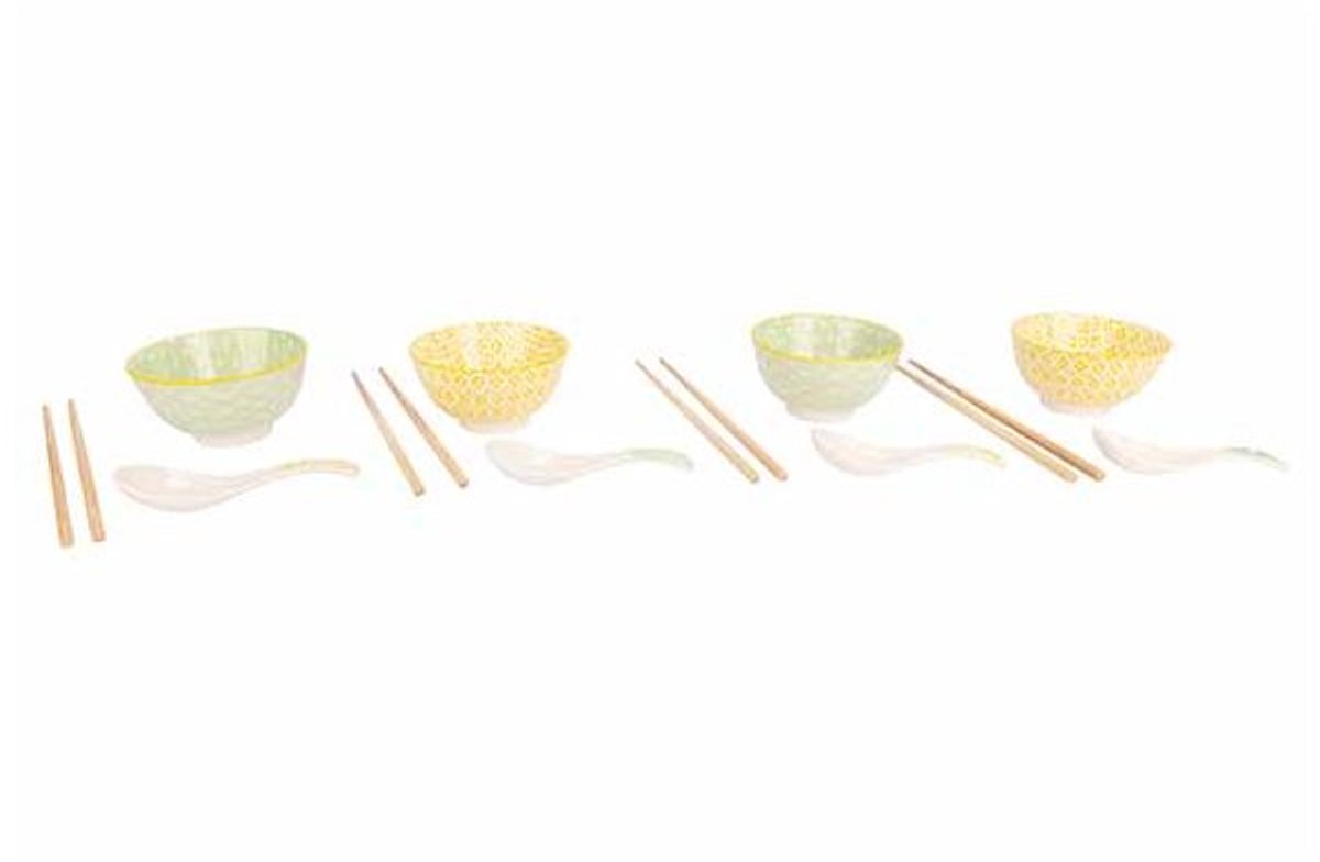 Asian Set 12pcs - 4 Bowls D11,5cm Incl. Chopsticks - 4 Rijstlepels
