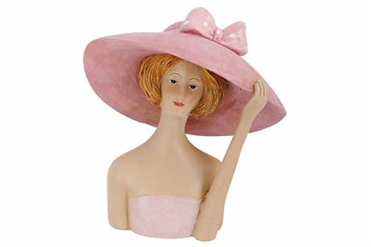 Beeld Lady With Hat Roze 14x9xh16,5cm An Dere Polyresin