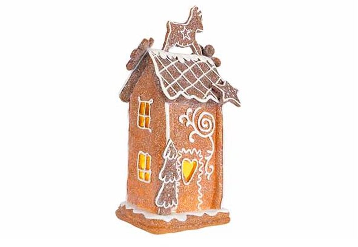 Huis Cookie Exl. 3xaaa Batt. Bruin 15x11 Xh28cm Polyresin