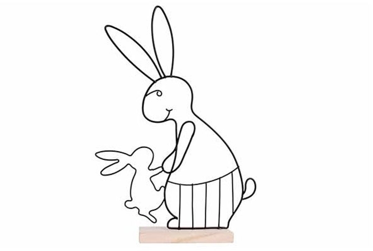 Konijn Baby Rabbit Wooden Stand Zwart 20 X4,5xh28cm Langwerpig Metaal