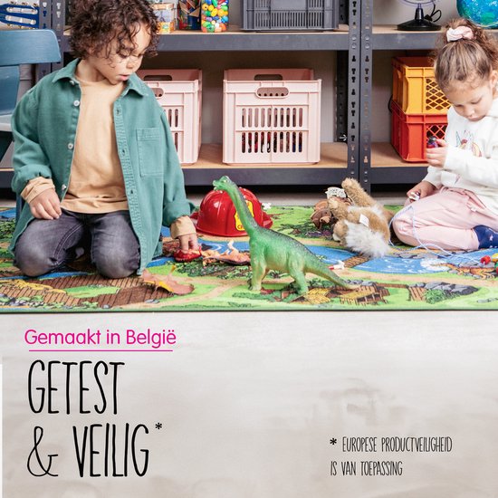 Carpet Studio Dino Speelkleed - Speelmat 95x200cm - Vloerkleed Kinderkamer - Anti-slip Speeltapijt - Verkeerskleed - Groen/Grijs van Carpet Studio — afbeelding 5