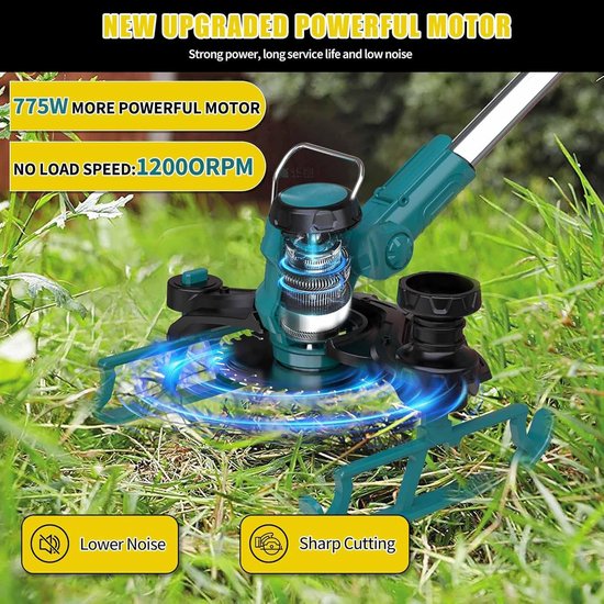 Accu Grastrimmer - Onkruidborstel - Gazon Onderhoud - 5-in-1 Multifunctioneel - 2x 4.0 Ah Accu's - Zwart — afbeelding 3