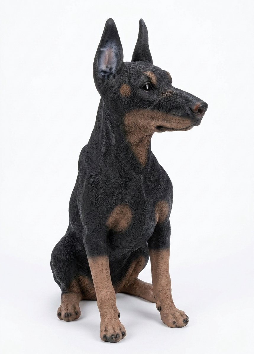 Funproducts.nl Dobermann Beeld – Zittende Hondenfiguur – Zwart met Rust (Tand) – Binnen & Buiten – Polystone – 60 cm Hoog – Realistisch Tuinbeeld & Woondecoratie