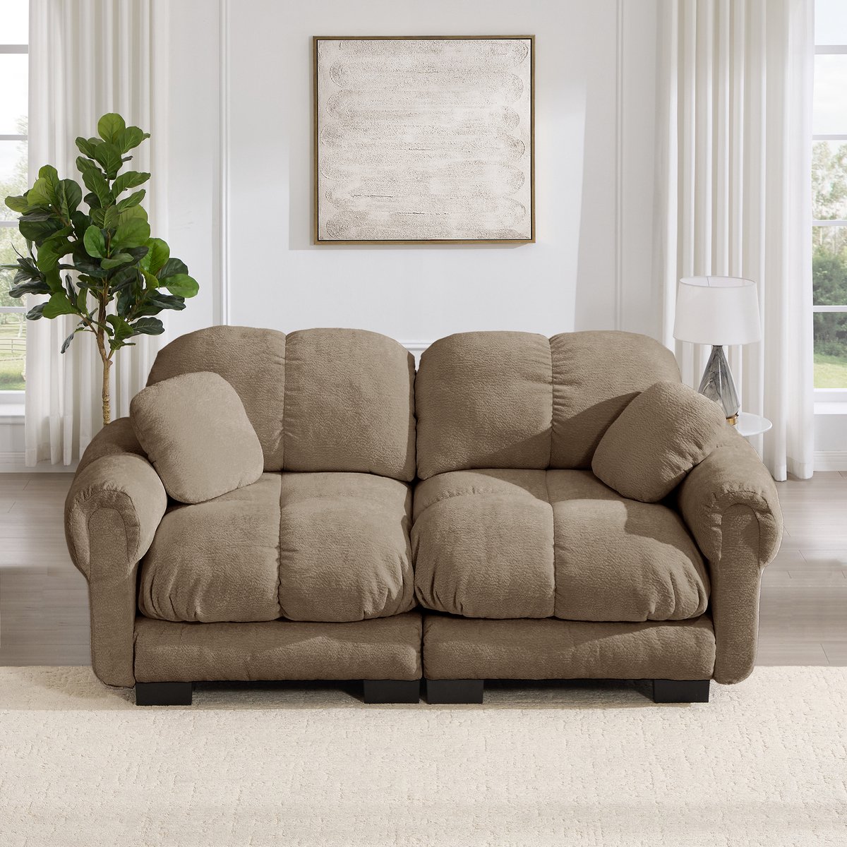 Intebiki 2-zits Hoekbank - Chenille stof - fauteuil - Modulaire U-vormige bank - Geen montage nodig - bruin