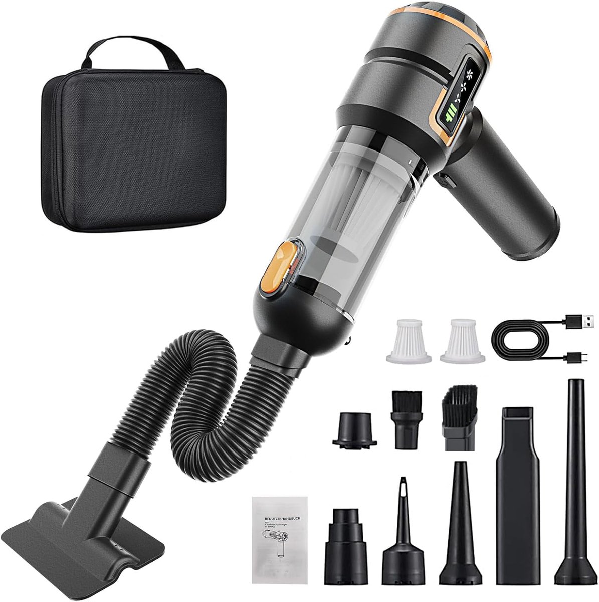 4-in-1 Handstofzuiger Met 3 Snelheden En 6000 mAh Accu - 80.000 rpm 16 kPa Max Wasbaar Filter - Voor Auto-Interieur Kantoor En Dierenhaar