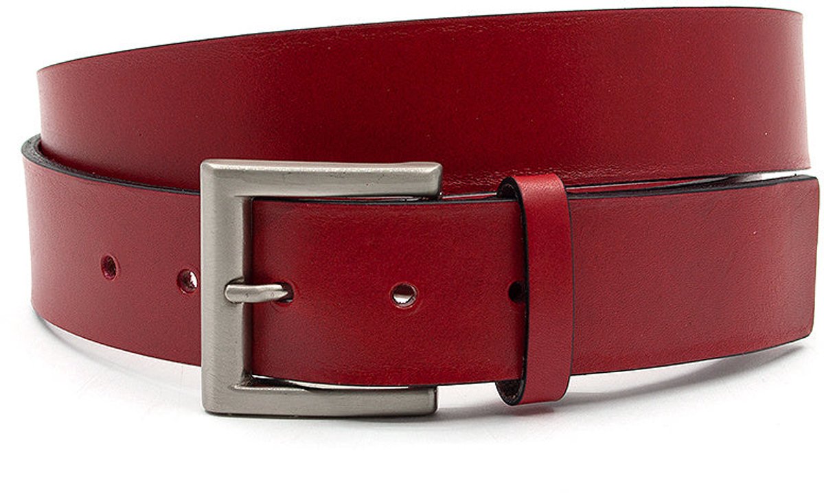 Heren riem rood - Leren jeans riem 4cm met zilveren gesp - Leer - Jeans riem - Sportief - Maat 110