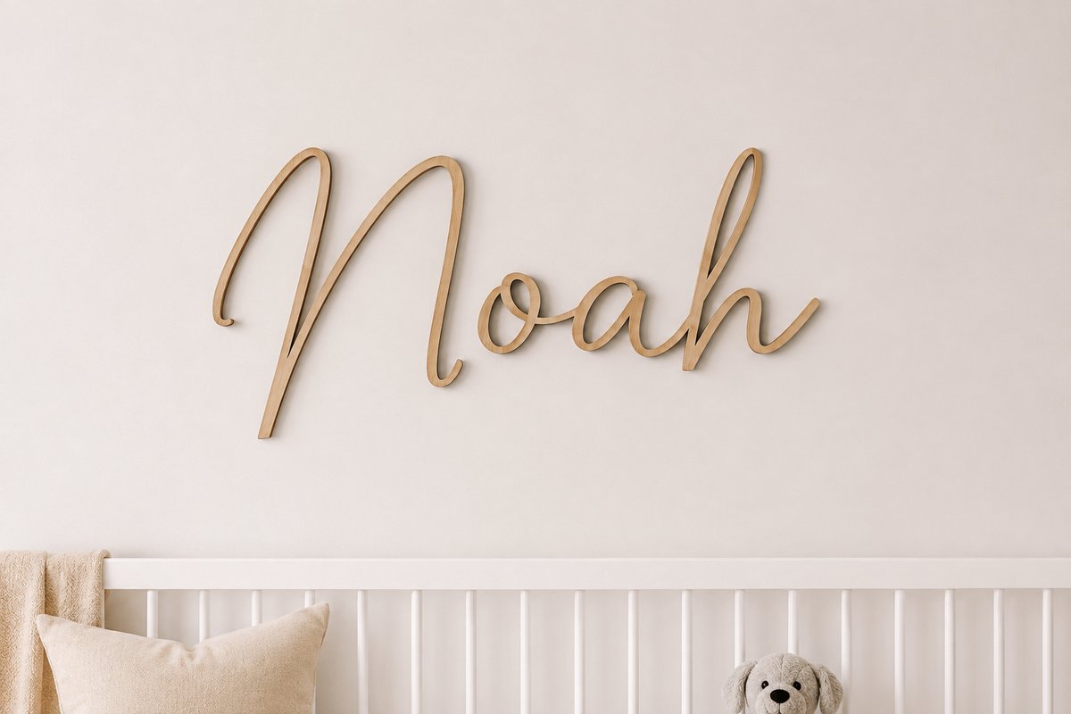Gepersonaliseerde Houten Naam Muurdecoratie – 50 x 30 cm – Multiplex 5 mm – Kinderkamer, Babykamer of Woondecoratie – Eigen Naam/ baby