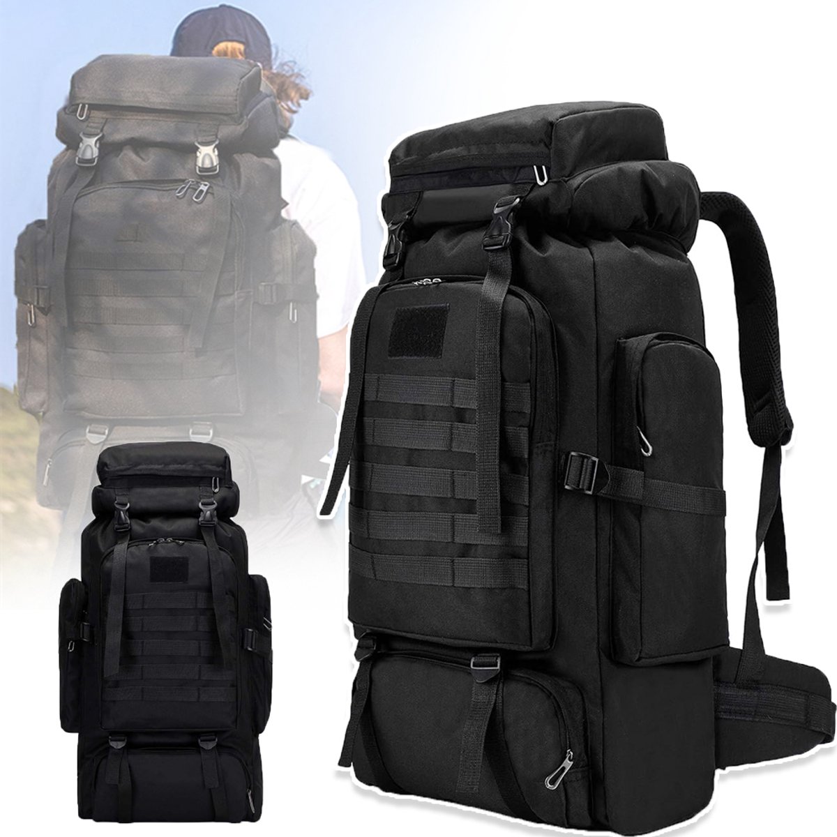 Waterdichte Wandel- En Kampeer Rugzak Met Anatomische Schouderbanden – Duurzaam Oxford-Doek Ergonomische Ondersteuning 33,5 x 66,5 cm – Perfect Voor Dagtochten En Trektochten