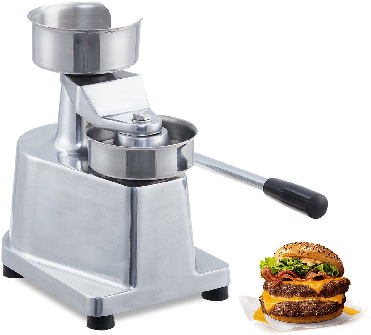 Commerciële Hamburger Pers Machine Van Roestvrij Staal - Handmatige Burger Patty Pers Voor 10cm Burgers - Inclusief 500 Burgerpapier Voor BBQ
