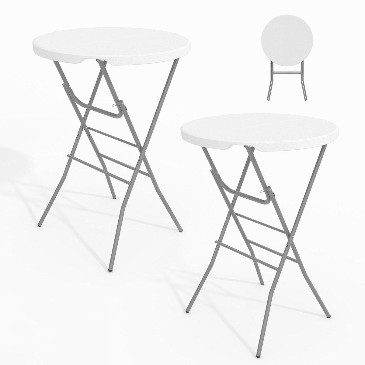 Opklapbaar Statafel Rond 2 Stuks - 80x80x110cm - Bistrotafel - Tuintafel Buiten - HDPE Tafelblad - Voor Feest Tuin Terras - Zonder Stoelen - Wit