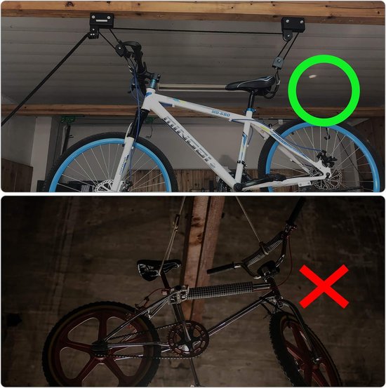 Fietshouder Plafondlift - Fietslift Fietsopslag - Fietsen Ophangen - Robuuste Katrolconstructie - Max 57 kg - Zwart — afbeelding 5