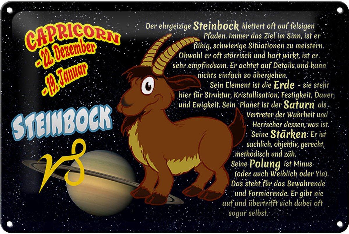 Blechschild Sternzeichen 30x20cm Steinbock Planet Saturn