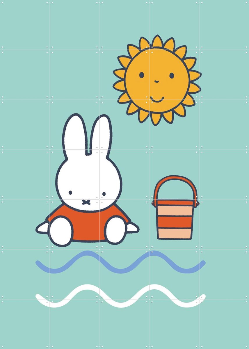 IXXI Nijntje op het Strand - Groen, Nijntje - 100 x 140 cm - Gratis ophangtool - Grote wanddecoratie en posters - Illustraties, Digitale Kunst