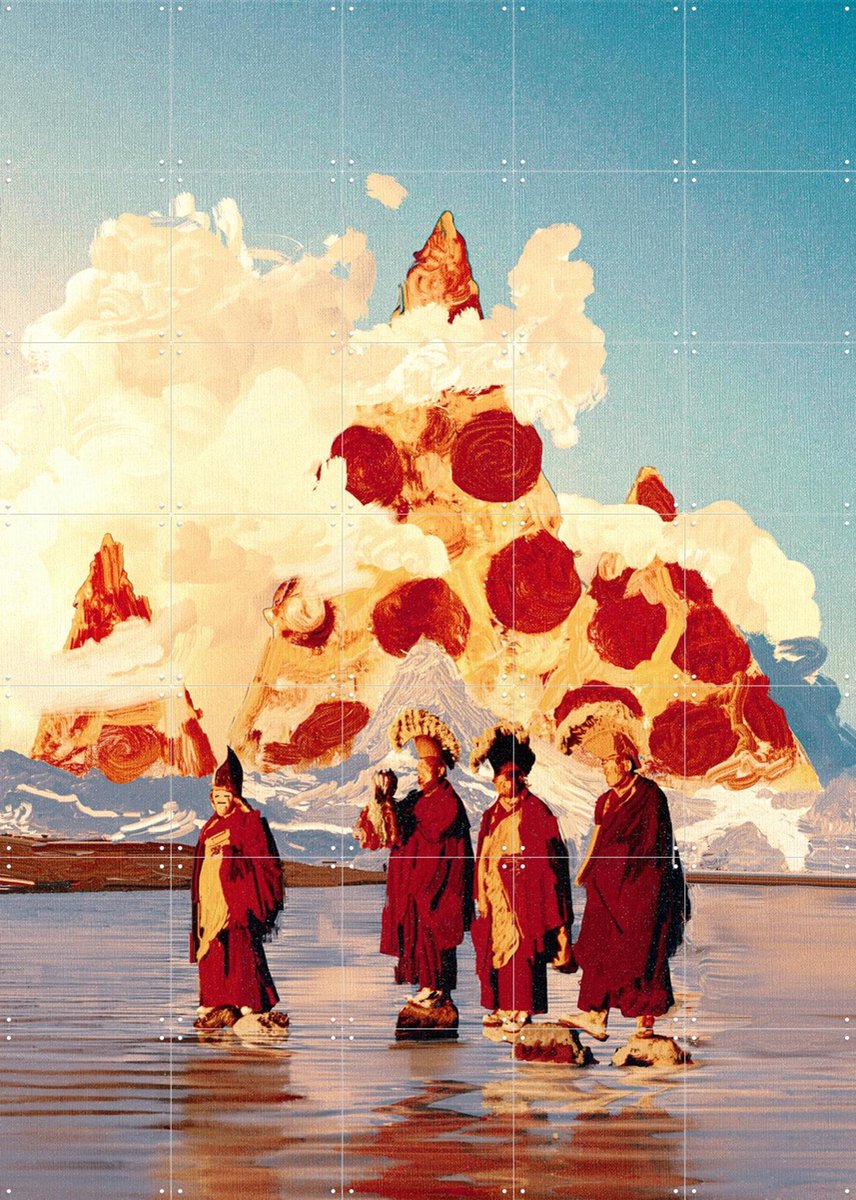 IXXI Pizza Mountains, Vineet Suresh - 100 x 140 cm - Gratis ophangtool - Grote wanddecoratie en posters - Abstract, Speels, Surrealisme, Kleurrijk