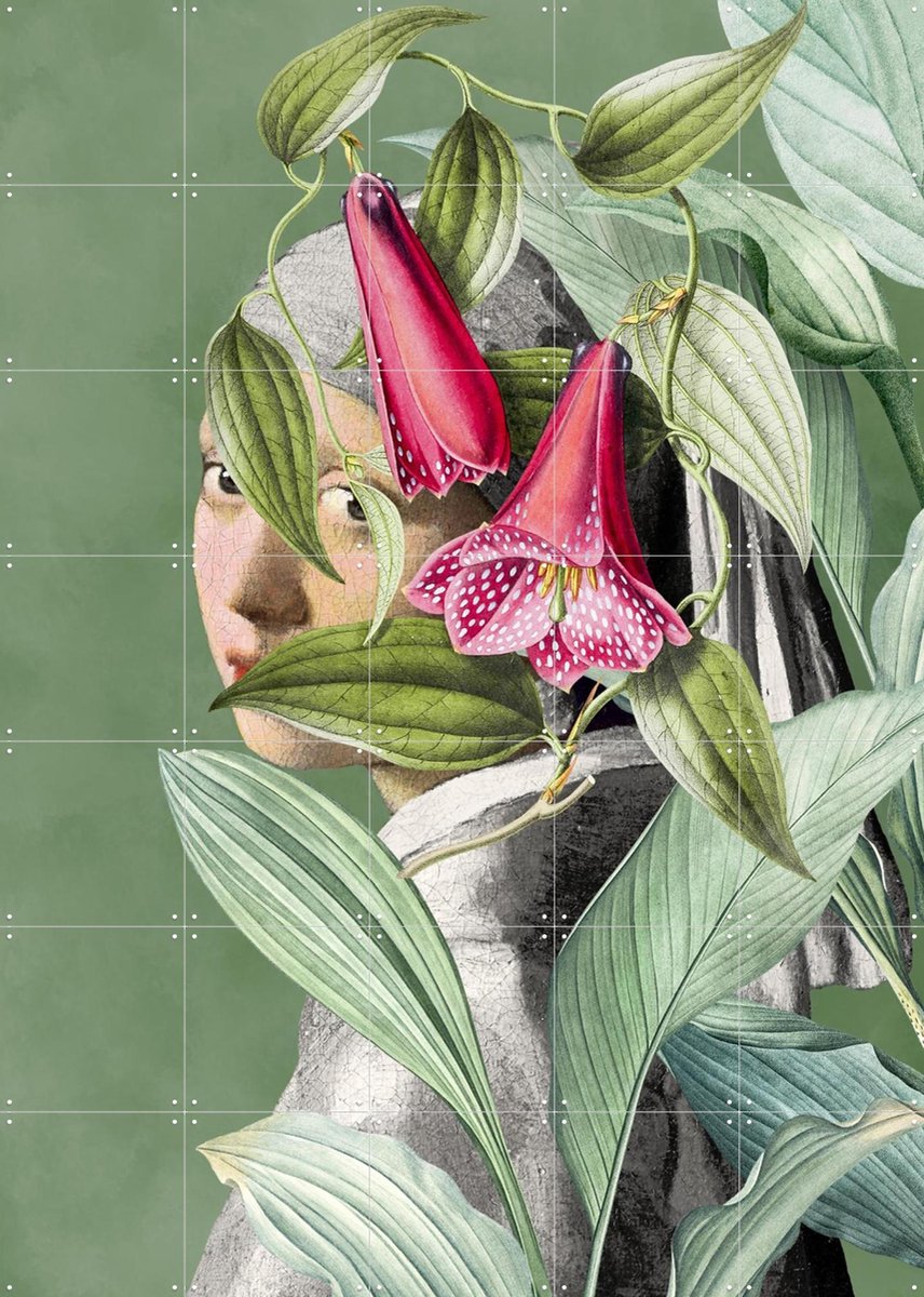 IXXI Meisje met de Parel - The Shy Edition, Marja van den Hurk - 100 x 140 cm - Gratis ophangtool - Grote wanddecoratie en posters - Modern, Gemengde