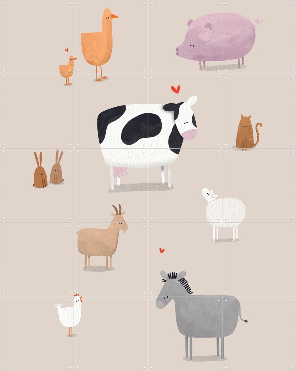 IXXI Boerderij Dieren, Alijt - 80 x 100 cm - Gratis ophangtool - Grote wanddecoratie en posters - Cartoonesk, Illustraties, Speels, Babykamer