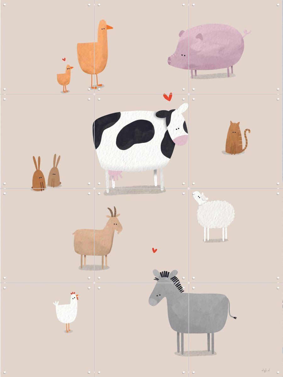 IXXI Boerderij Dieren, Alijt - 60 x 80 cm - Gratis ophangtool - Grote wanddecoratie en posters - Cartoonesk, Illustraties, Speels, Babykamer