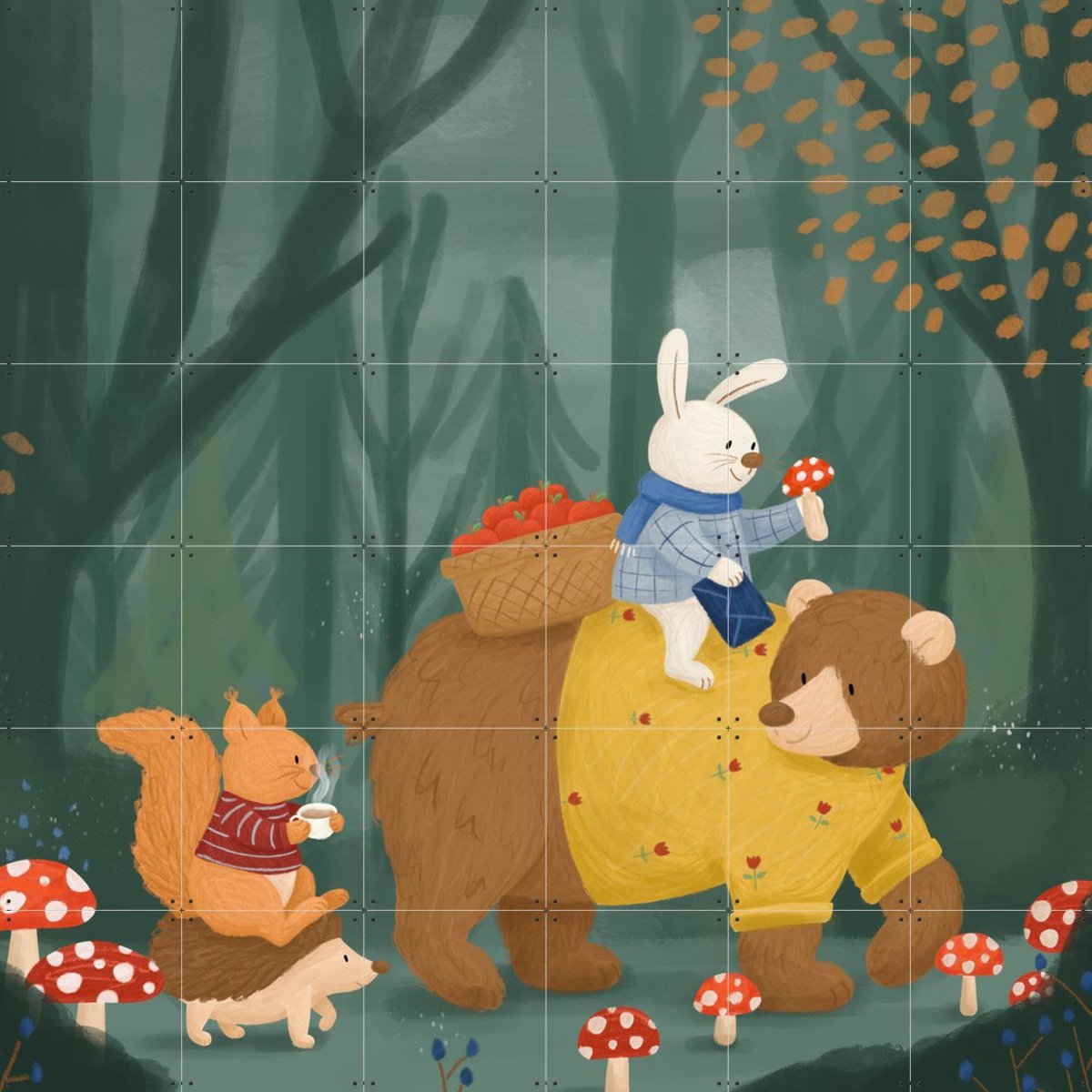 IXXI Autumn Forest, Studio Phie - 120 x 120 cm - Gratis ophangtool - Grote wanddecoratie en posters - Fantasierijk, Illustraties, Cartoonesk, Speels