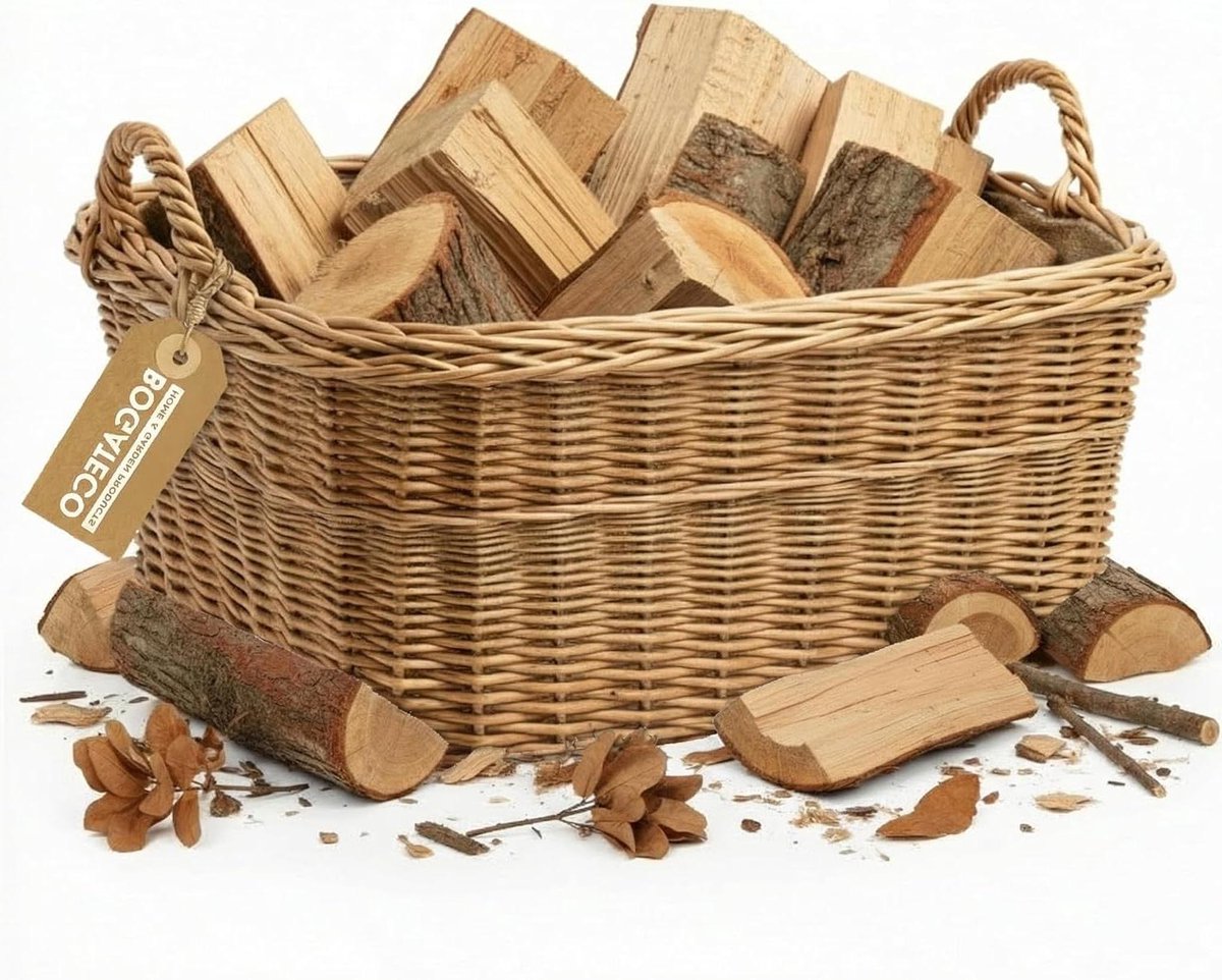 Brandhoutmand Wilg - Houtmand Opslag - Haardhout Opslag - Handgevlochten Jute Voering - 60 x 50 x 40 cm - Natuur