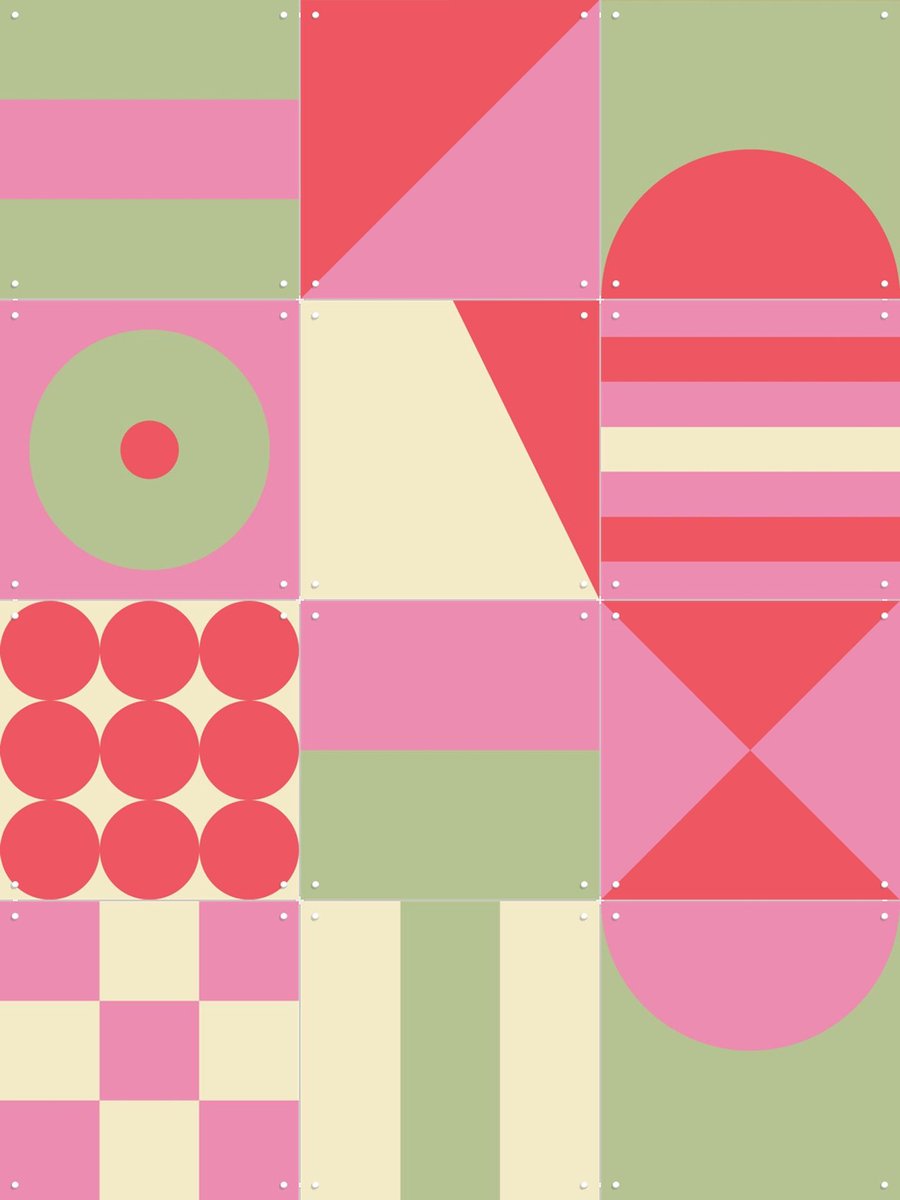 IXXI Roze Geometrische Collagebox, IXXI - 60 x 80 cm - Gratis ophangtool - Grote wanddecoratie en posters - Speels, Geometrische Kunst, Abstract