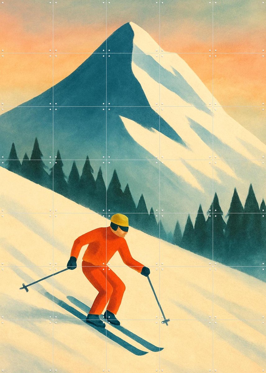 IXXI Ski the Peaks, Seaways - 100 x 140 cm - Gratis ophangtool - Grote wanddecoratie en posters - Illustraties, Kleurrijk, Speels, Vintage, Mancave