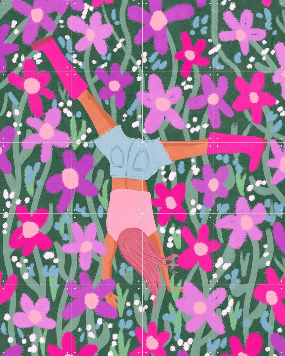 IXXI Playing Among Flowers, Raissa Oltmanns - 80 x 100 cm - Gratis ophangtool - Grote wanddecoratie en posters - Illustraties, Speels, Kinderkamer