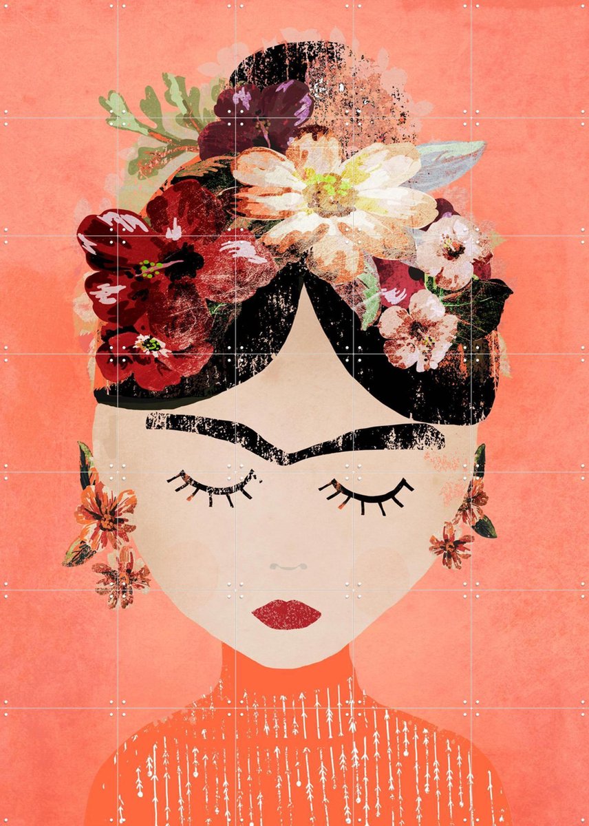 IXXI Frida (Peach Version), Treechild & Various - 100 x 140 cm - Gratis ophangtool - Grote wanddecoratie en posters - Modern, Illustraties, Badkamer