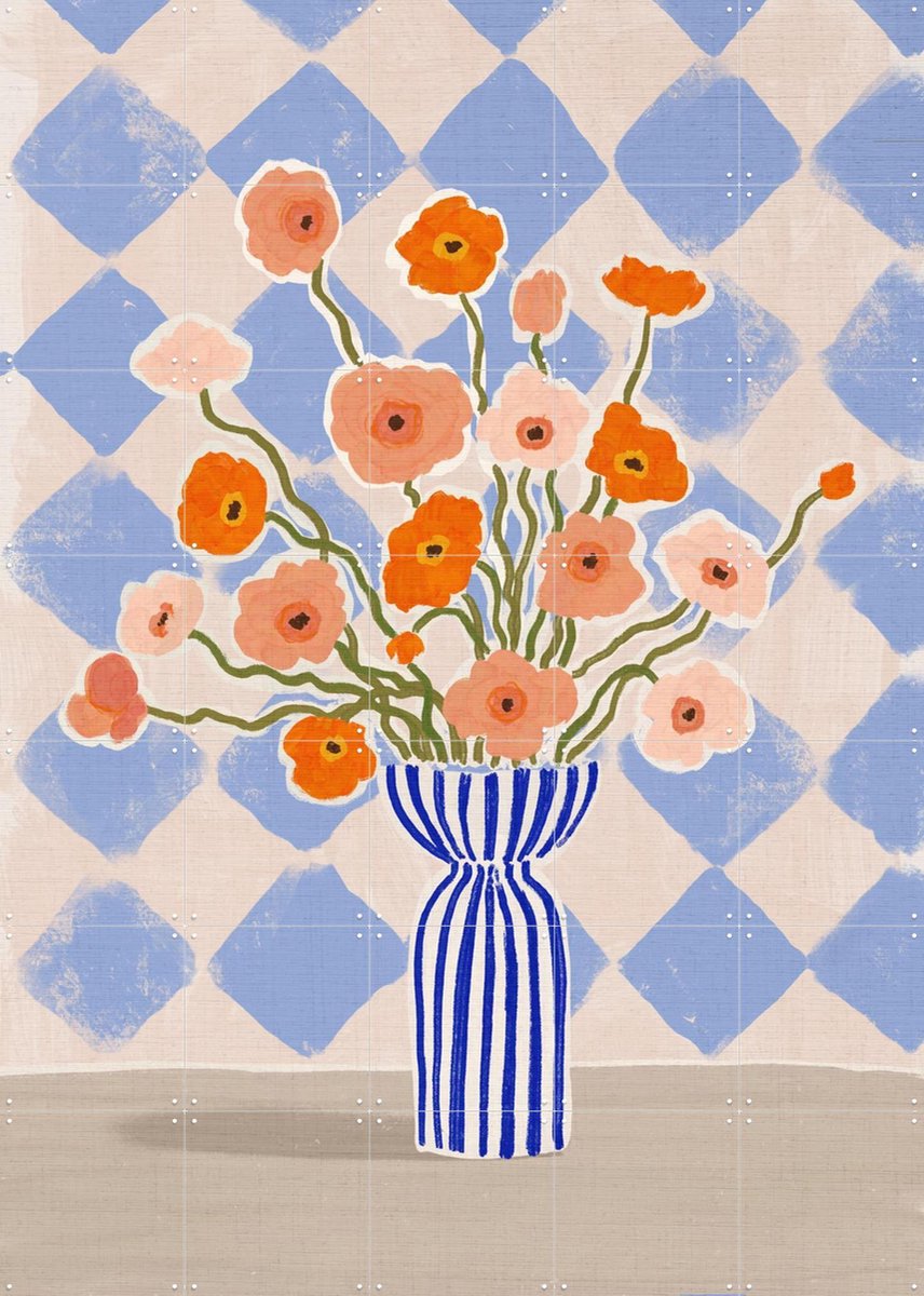 IXXI Painterly Poppies, Katarzyna Gąsiorowska & Various - 100 x 140 cm - Gratis ophangtool - Grote wanddecoratie en posters - Speels, Eetkamer
