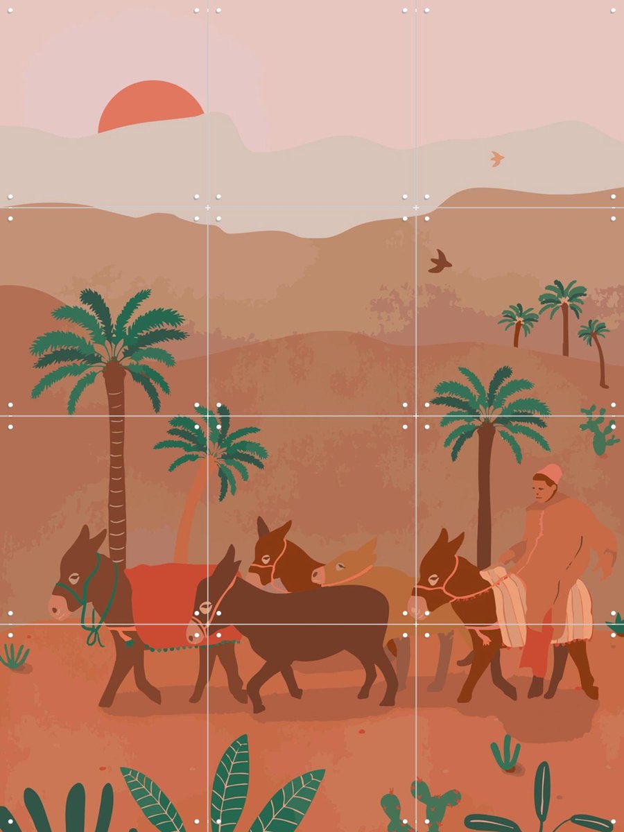 IXXI Morrocan Desert, Palmartprints - 60 x 80 cm - Gratis ophangtool - Grote wanddecoratie en posters - Speels, Vintage, Digitale Kunst, Minimalisme