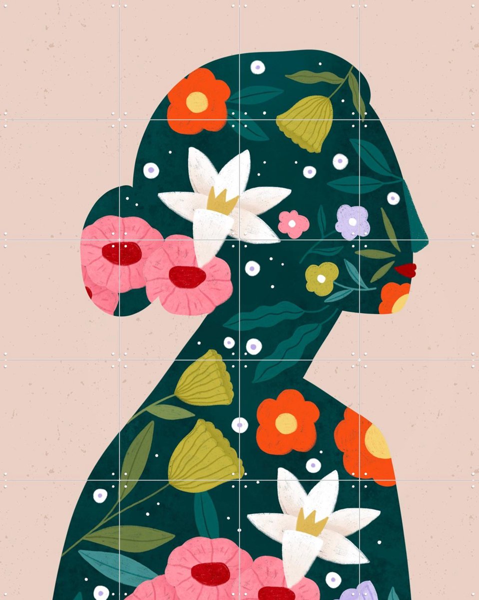 IXXI Filled With Flowers, Bea Müller & Various - 80 x 100 cm - Gratis ophangtool - Grote wanddecoratie en posters - Modern, Abstract, Speels