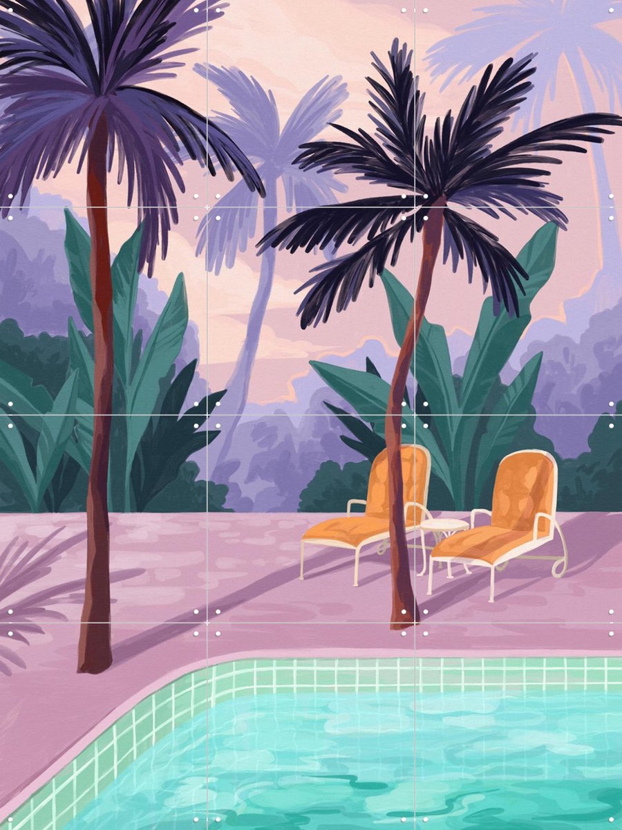 IXXI Two Sunbeds, Goed Blauw - 60 x 80 cm - Gratis ophangtool - Grote wanddecoratie en posters - Geometrische Kunst, Abstract, Kleurrijk, Minimalisme