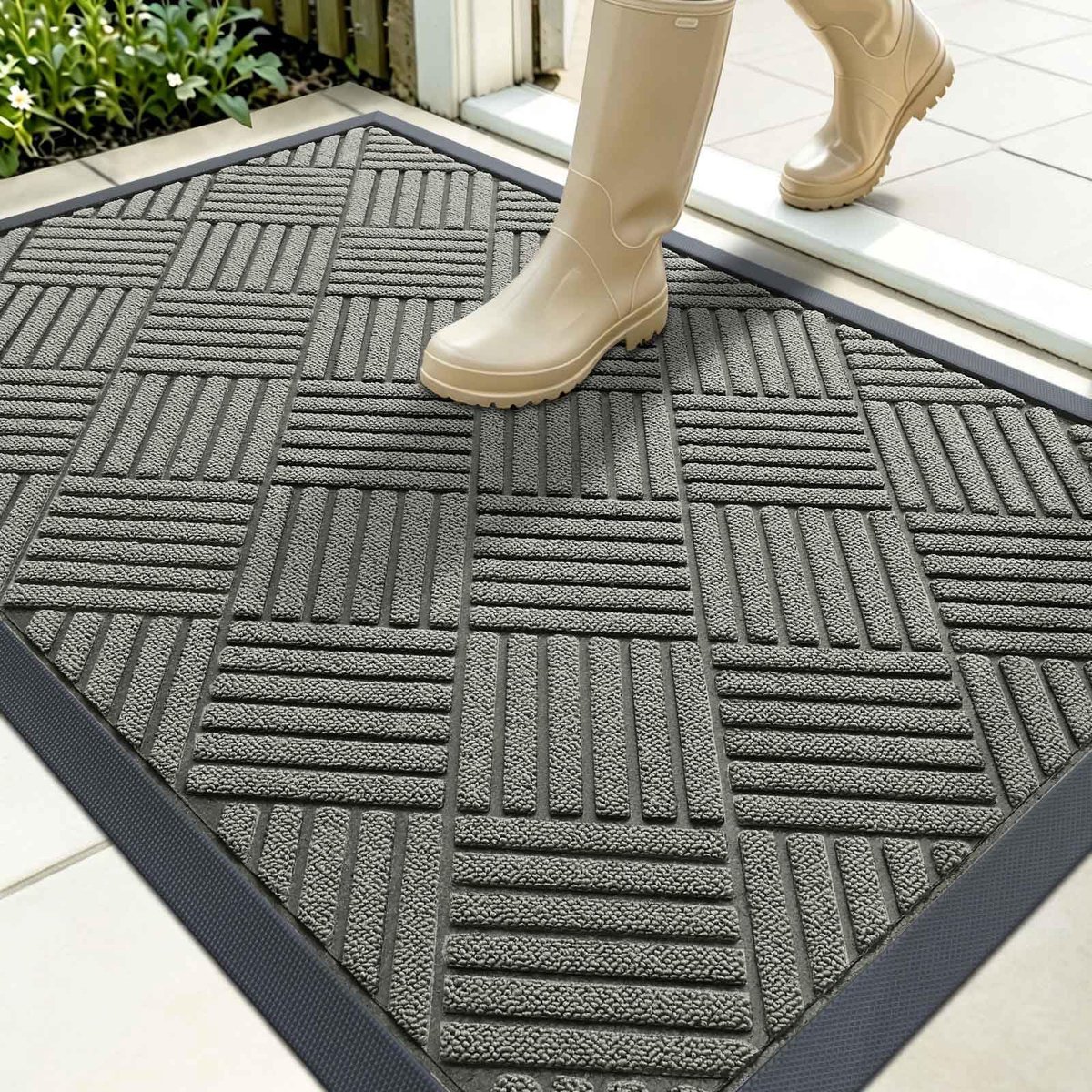 Olanly - Deurmat - Binnen- en buitengebruik natuurlijke rubberen deurmat - Anti-slip en vuilafstotend - 60x90 cm - Middelgrijs
