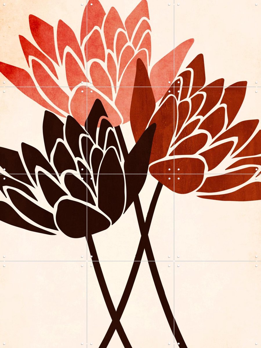 IXXI Three Blossoms, Kubistika - 60 x 80 cm - Gratis ophangtool - Grote wanddecoratie en posters - Minimalisme, Modern, Line art, Abstract