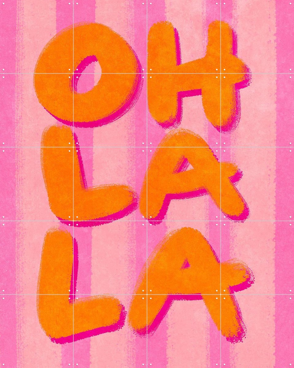 IXXI Oh La La Handlettering, Raissa Oltmanns - 80 x 100 cm - Gratis ophangtool - Grote wanddecoratie en posters - Kleurrijk, Speels, Modern