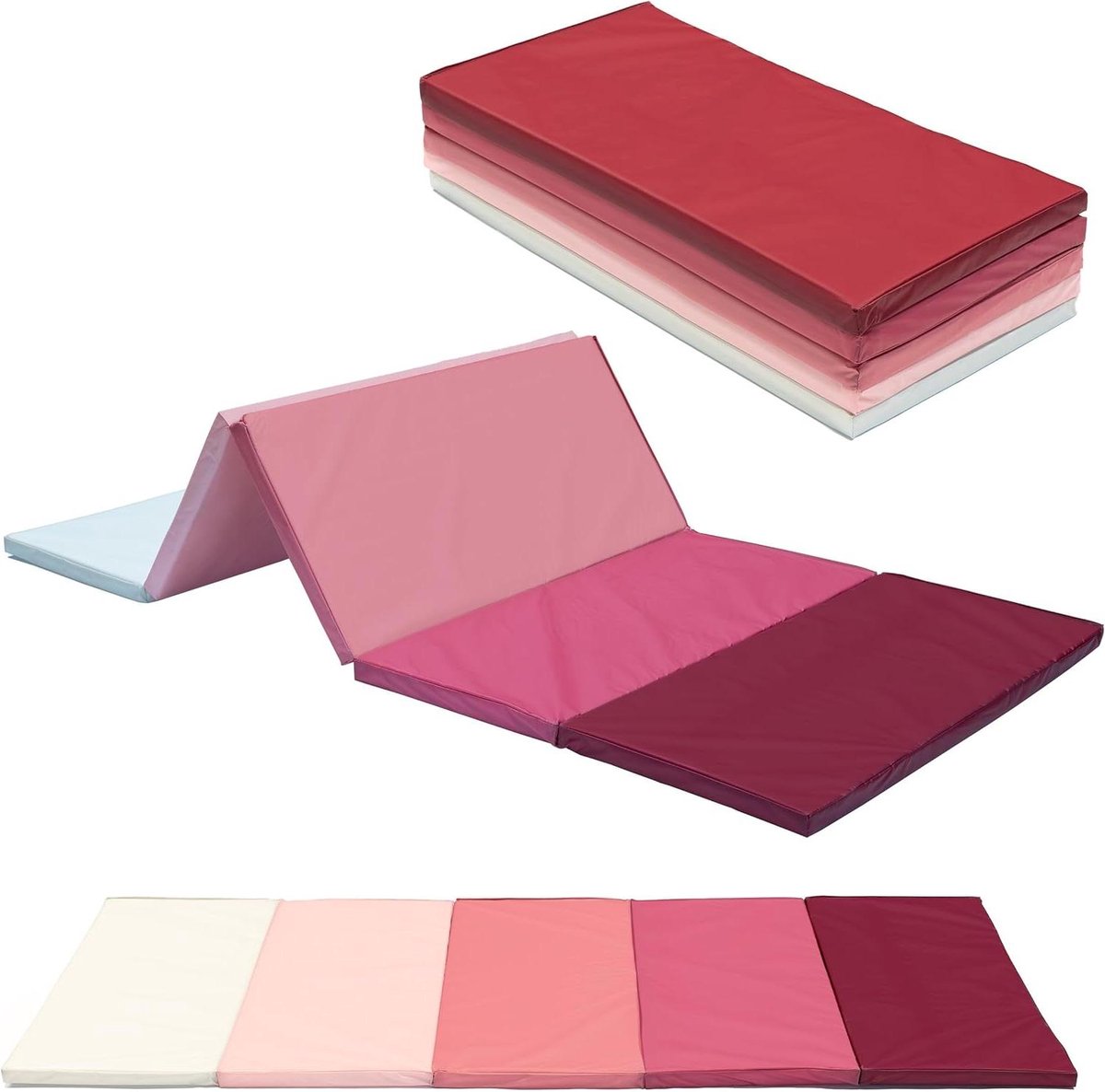 Inklapbare turnmat - Vloermat gymnastiek - Sport en spel - Compact opvouwbaar - 185 x 76 cm - Roze