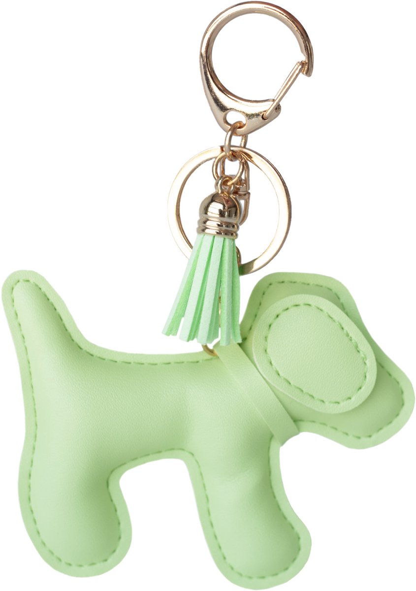 Hond Sleutelhanger Groen - Bag Charm - Kunstleren Tas Hanger - Sleutelhanger met Kwastje - Mintgroene Accessoire