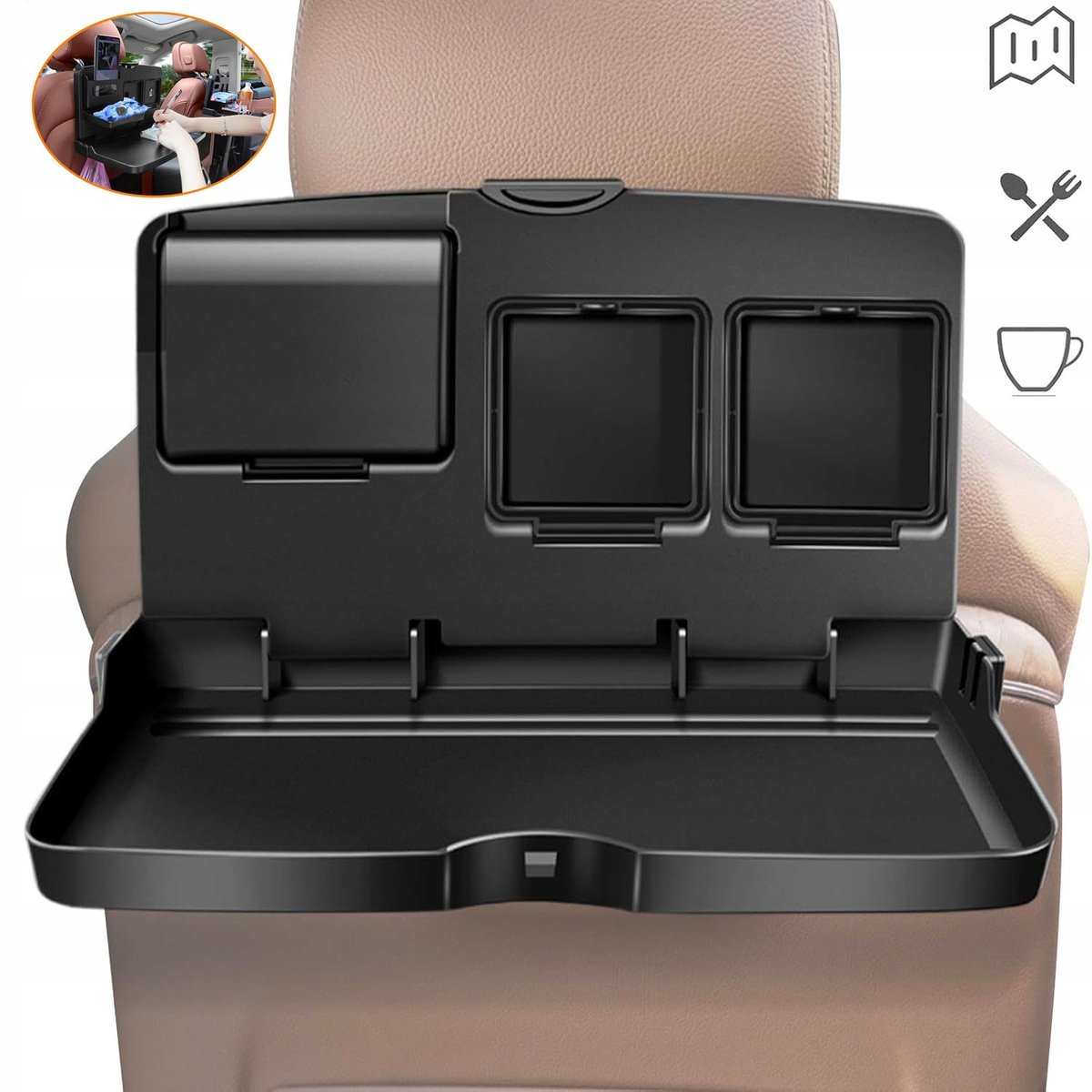 Opvouwbare Organizer Voor De Achterkant Van De Autostoel Met Meerdere Opbergvakken Bekerhouders En Telefoonvak - Compact Op Te Vouwen (3,5 cm) Eenvoudig Te Installeren Universeel Passend